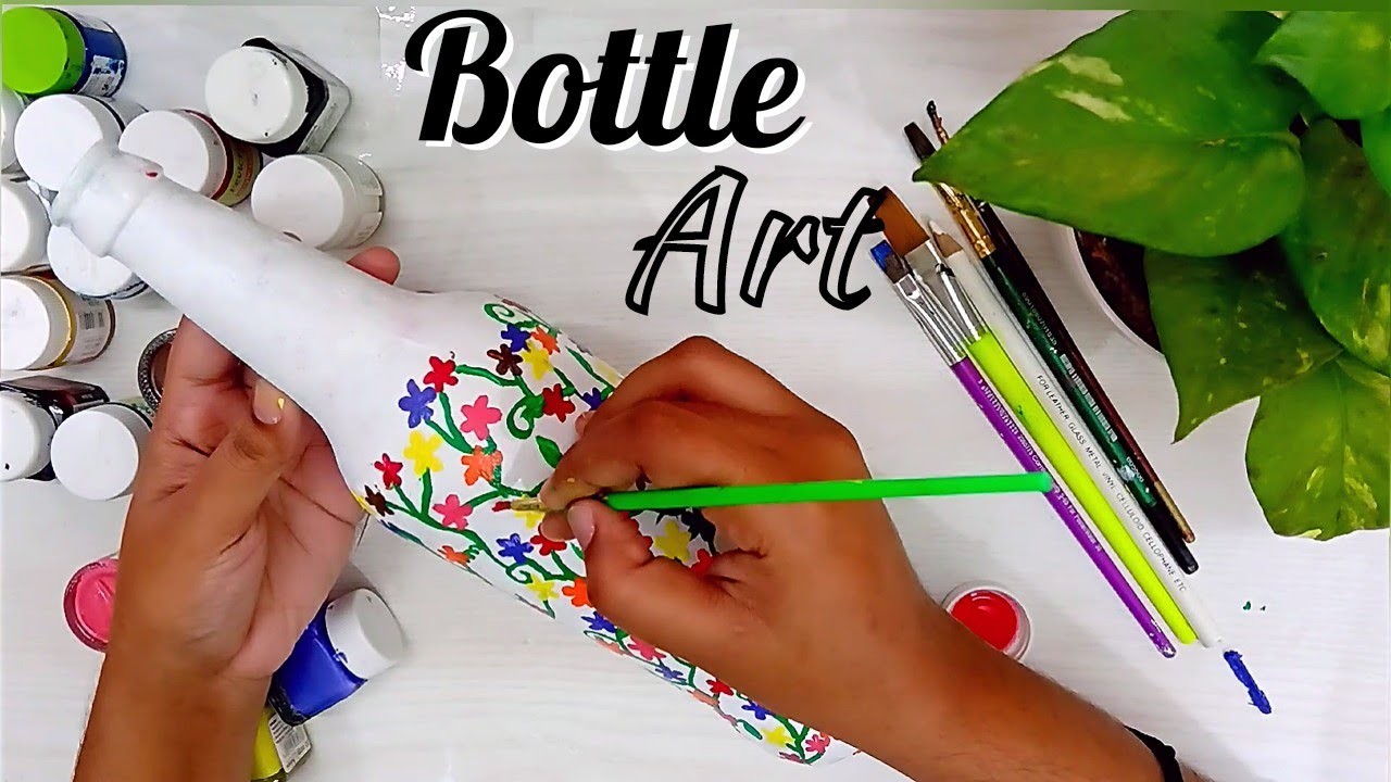 Best Glass Bottle Painting | Waste Bottle Reuse Idea | Bottle Decoration Ideas | Glass Bottle Art