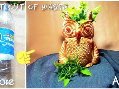 BEST OUT Of WASTE || Metallic Owl PenHolder.Vase from waste plastic battle #diy #handmade #youtube