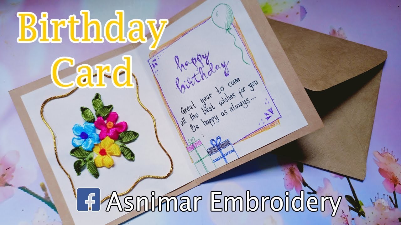 Birthday Gift Card With Ribbon Embroidery Decoration