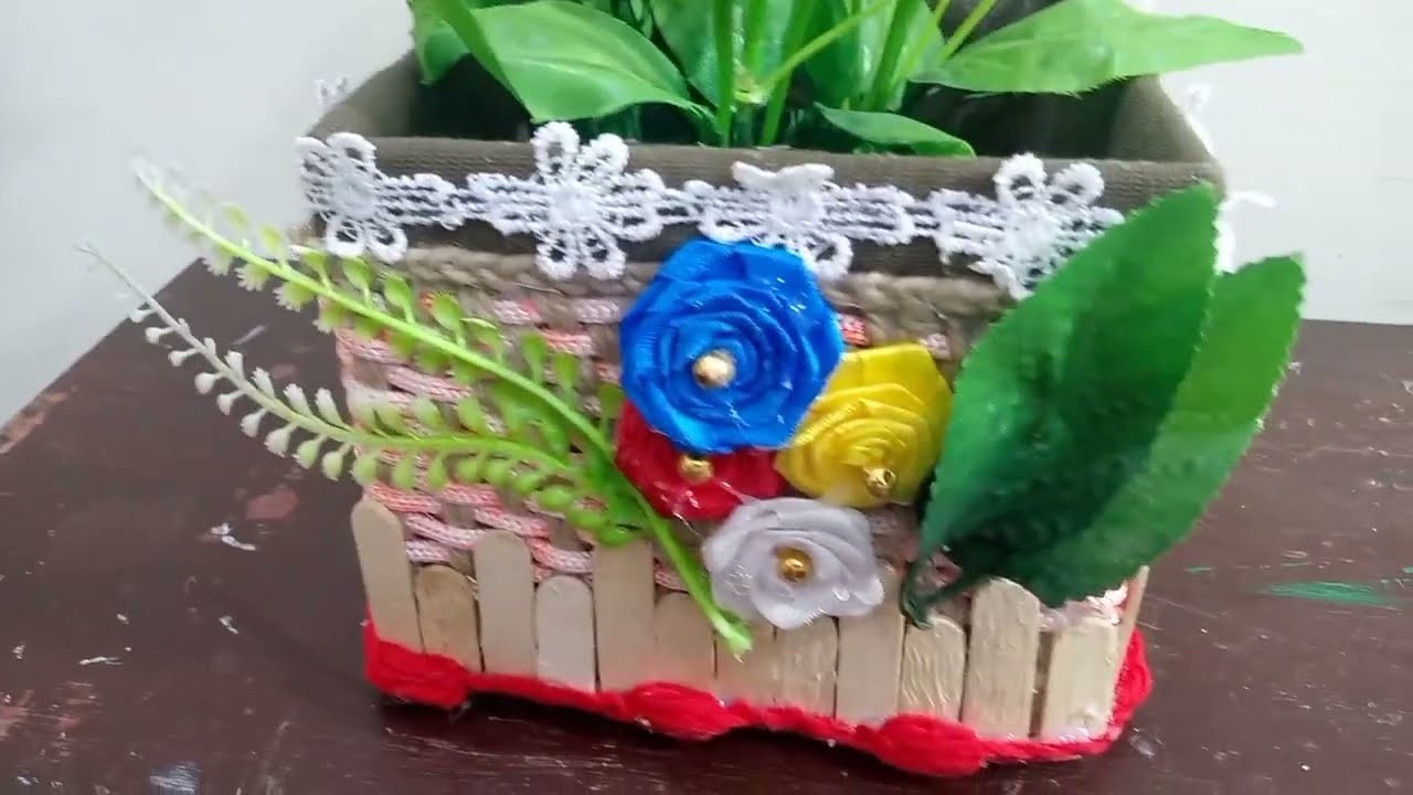 Cardboard box from Jute.Jute craft ideas.How to make a flower bucket