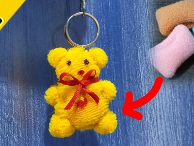 DIY key ring| Teddy bear making with hair rubber band | easy teddy bear tutorial