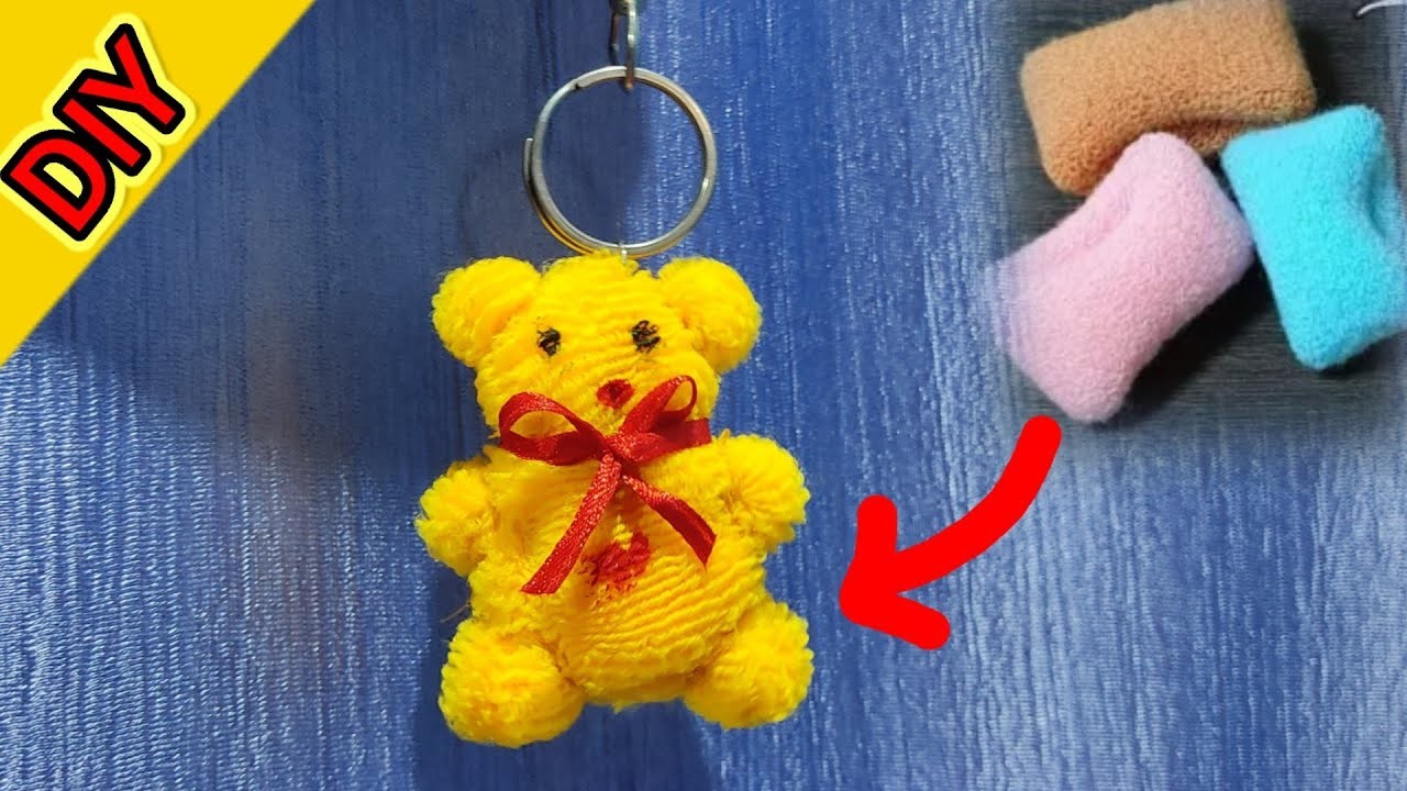 DIY key ring| Teddy bear making with hair rubber band | easy teddy bear tutorial