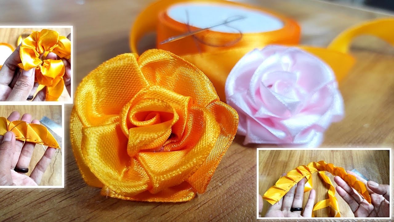 DIY Ribbon Rose Flower | How to make ribbon satin rose | Ribbon Flower Making | Ribbon Work