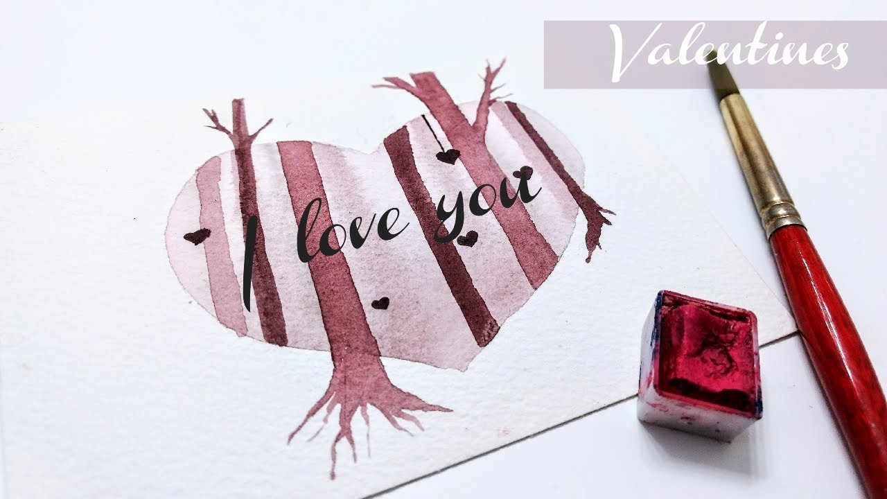 Easy watercolor Valentines Day card ideas 2023 » How to paint a heart forest for beginners real time