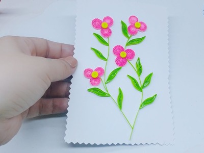 How to make a 3-petal pink flower card with quilling | Quilling paper art