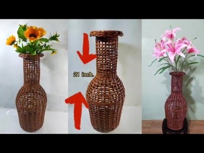 HOW TO MAKE DiY 21 inch FLOWER VASE using GI wire and paper tube | Beautiful Craft ideas.