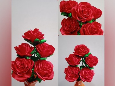 How to make Red Rose Flowers????????????.DIY.Satin Ribbon.Beautiful