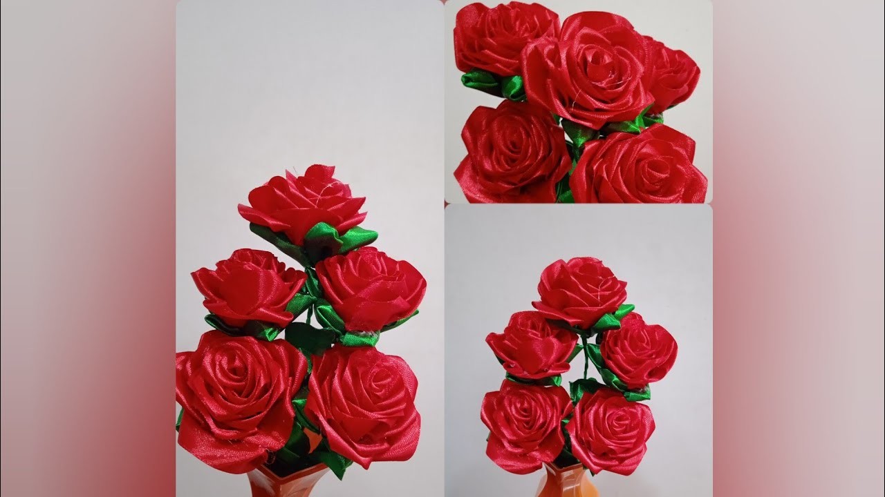 How to make Red Rose Flowers????????????.DIY.Satin Ribbon.Beautiful