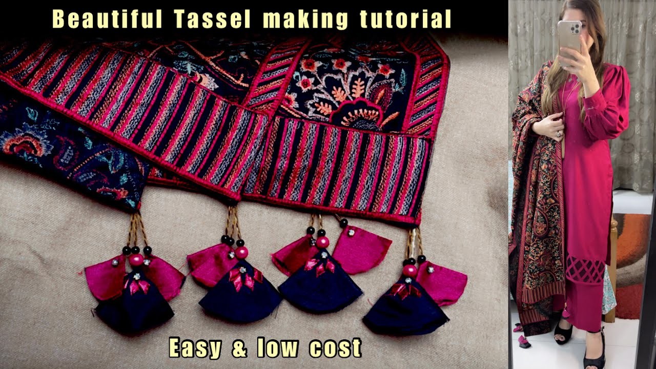 Make beautiful & easy fabric tassels at home. latkan design & tutorial. tassel making for shawl