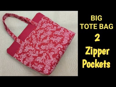 TOTE BAG WITH 2 ZIPPER POCKETS | Mother Bag. Diaper Bag cutting and stitching | Shopping Bag Making