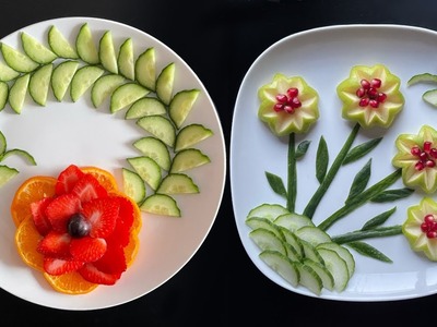 2 Beautiful Fruits Decoration ideas. Apple, Orange, Pomegranate, strawberry and Cucumber Plate Art