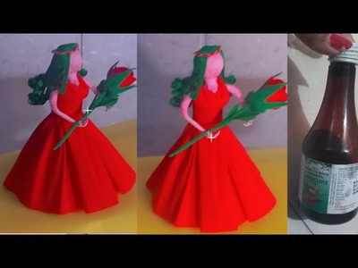 Cute doll making with scrap-paper and plastic bottle. 3D doll making. Gift showpiece#papercraft