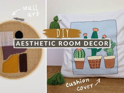 Diy Aesthetic Decor - Hand painted Throw Pillow Cover & Embroidery Hoop Yarn Abstract Wall Art