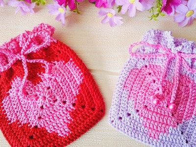 Easy Way to Turn Heart Granny Square into a Cute Pouch | Granny Square Crochet