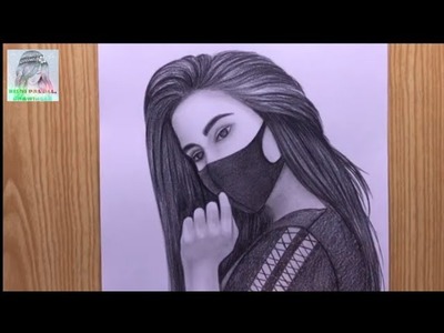 How to draw Girl with Mask - Very Simple Drawing | Pencil Drawing Academy | SKETCH | Rishi art