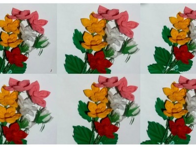 How to make flowers with polythene.DIY recycled plastic flowers.Shoping bag craft ideas
