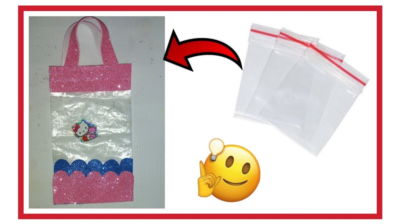 How to make Gift bag with plastic zip lock pouch | glitter sheet craft idea | DIY