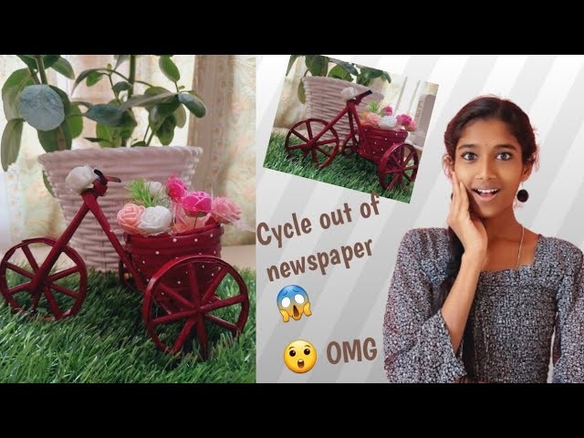 Making diy Cycle with a basket with a newspaper for the first time ever ????#trending #newspapercraft