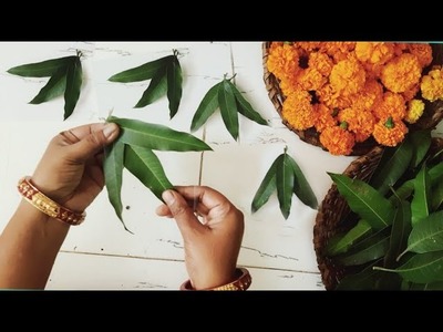 Navratri Special.Easy Mango Leaf Decoration Ideas for puja.4 Door Wall Mango Leaves decoration
