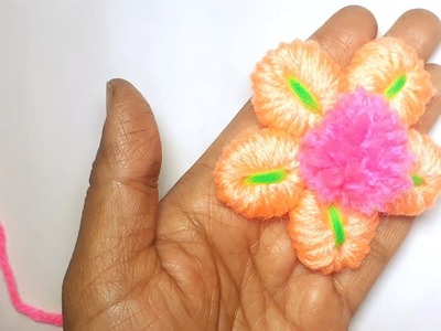 Super easy woolen flower making with fork -Hand embroidery amazing trick