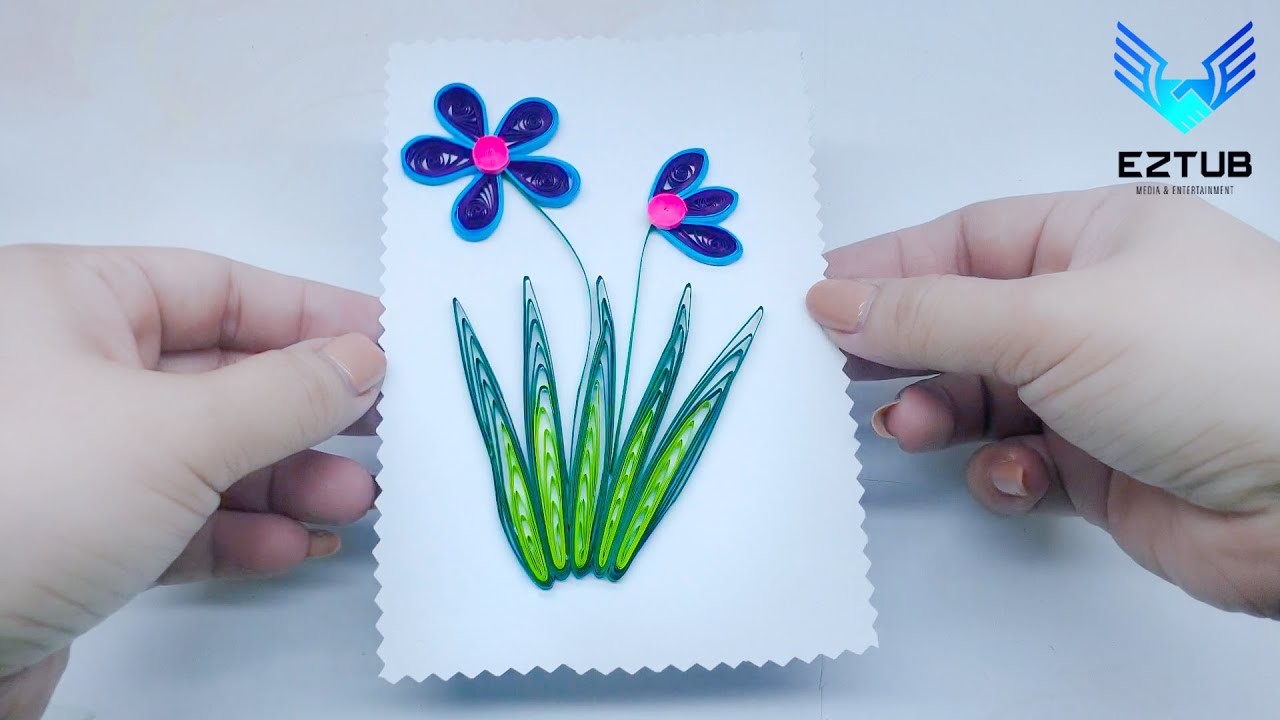 Brilliant blue flower bush design with quilling | Quilling paper art flowers