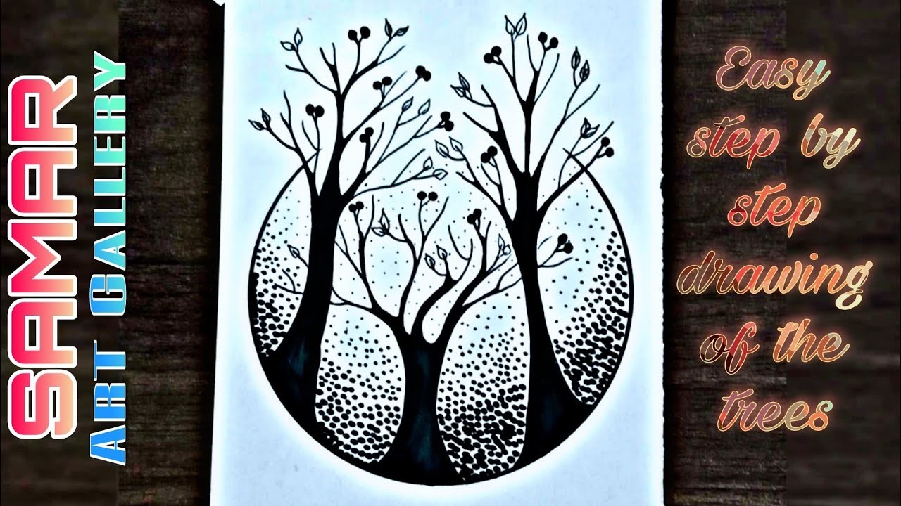 Easy circular drawing of trees || how to draw trees in circles scenery ???????? #art