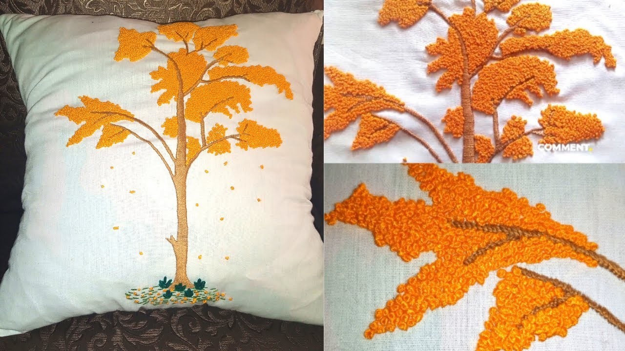 French knot Autumn tree hand embroidery