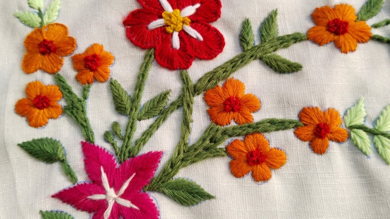 Hand embroidery | embroidery for pillow cover table cover | flower hand embroidery