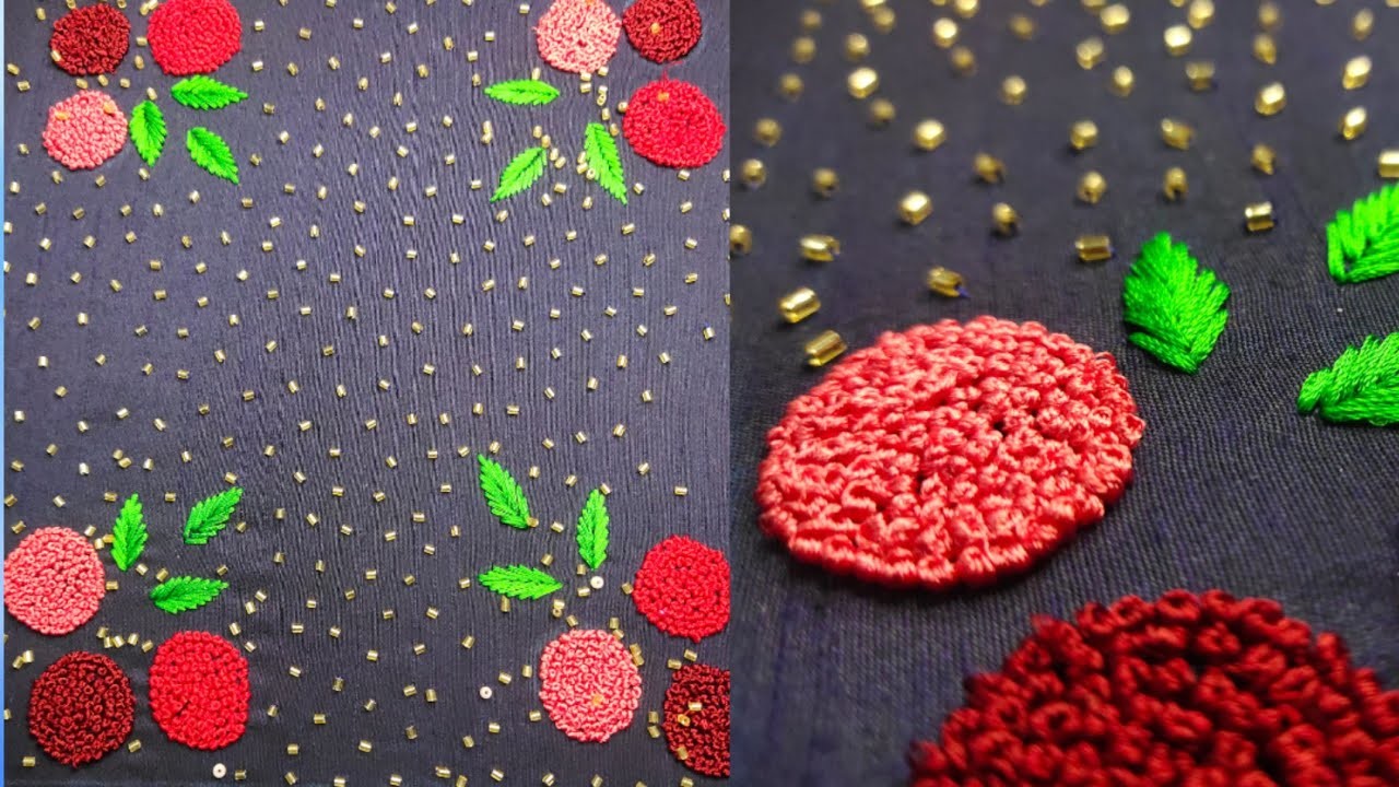 Hand embroidery french knot neck design for kurti and salwars|  easy embroidery design for beginners