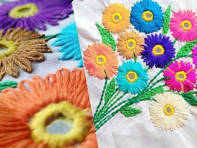Hand Embroidery. Lazy Daisy Stich.Chain Stich.Mirror Work.Beautiful Flower Hand Embroidery