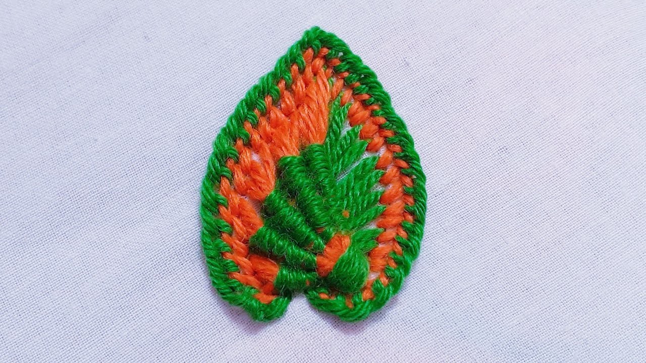 Hand embroidery. leaf embroidery.  fancy leaf embroidery. bordado de hojas de fantasía