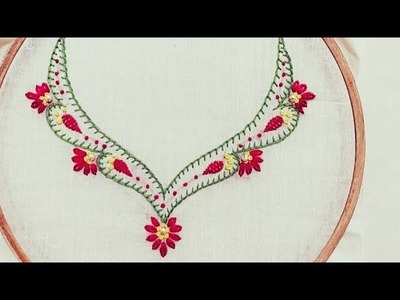 Hand Embroidery ; Neckline Design. Blanket Stitch . Lazy Daisy Stitch