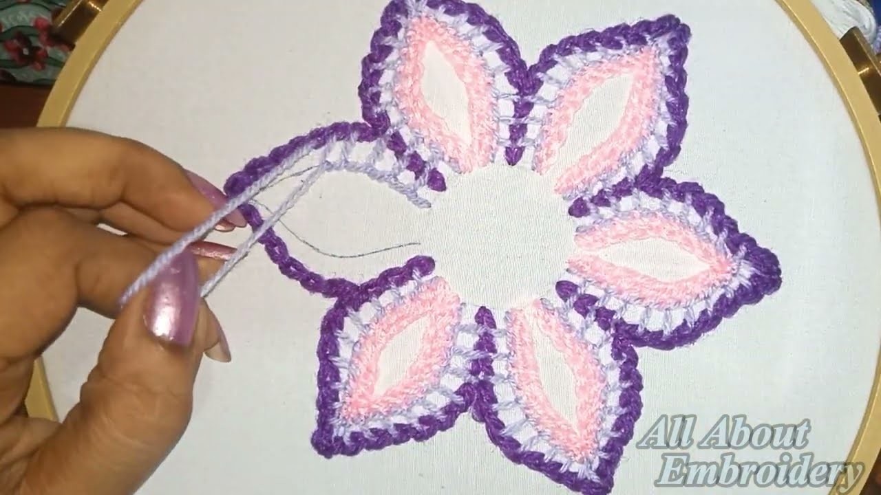 Hand Embroidery- Needle Work| Easy Fantastic Flower Design| Chain Stitch| Buttonhole Stitch Tutorial