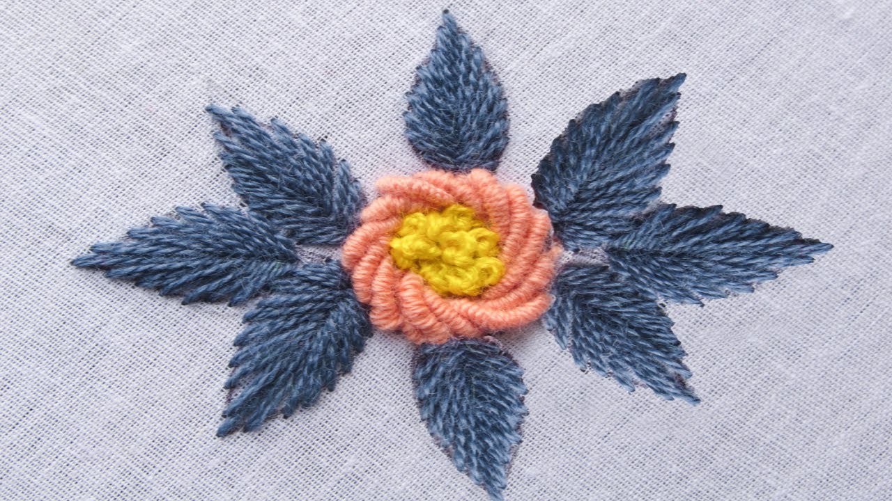 Hand embroidery super easy bullion stitch based elegant floral design with easy tutorial