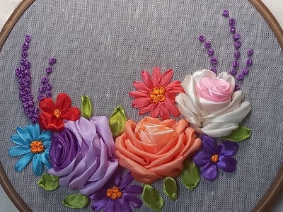 Hand Ribbon Embroidery Design | Simple Ribbon Work | EZY KAJ |