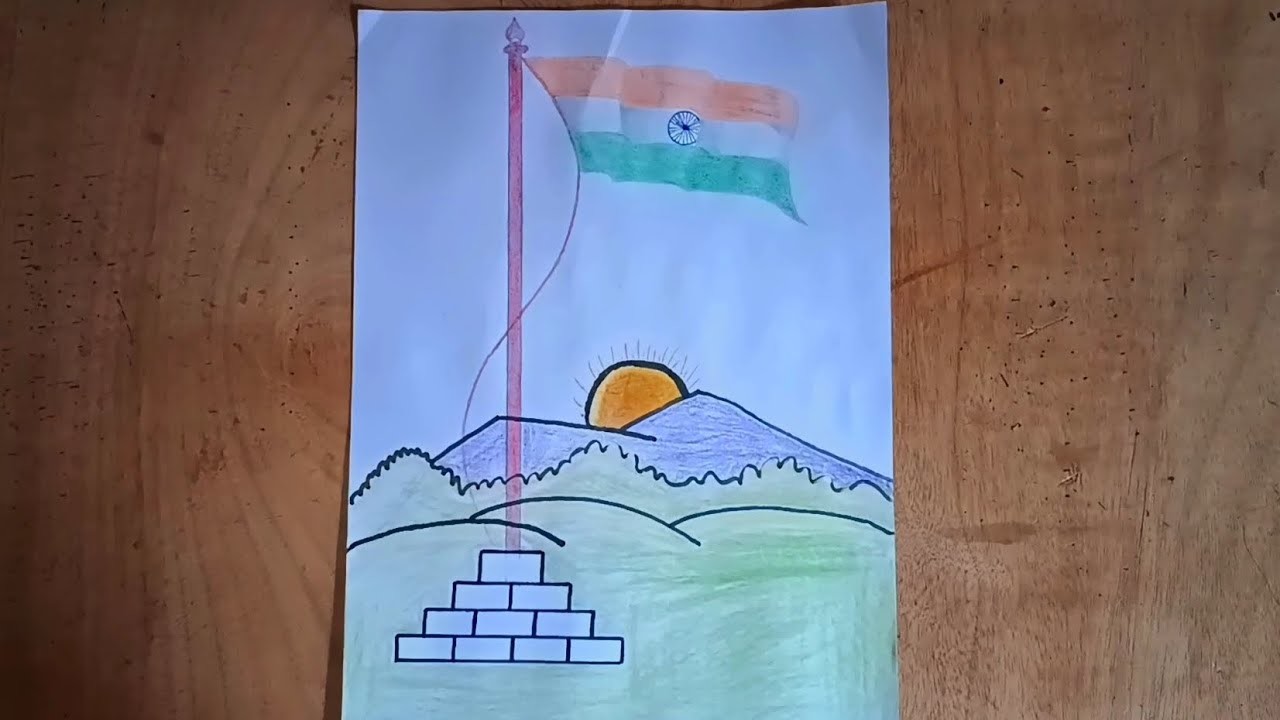 How to draw indian flag !! Pencil Drawing. happy republic day. art on paper 3d Drawing.