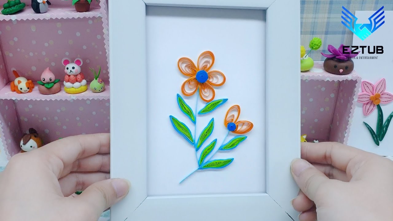 How to make quilling orange 5-petal flower | Crafts easy picture frames greeting