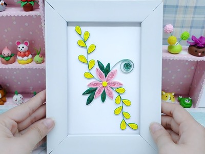 How to make quilling pink flower and yellow vines | Paper crafts for flower lovers