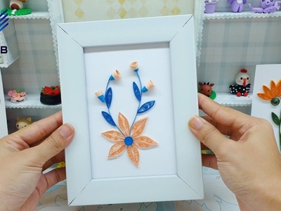 Make quilling orange lily flowers blue leaves | Quilling paper art for beginners