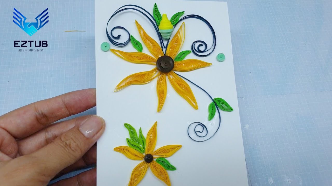 Making thin-winged sunflowers from quilling | DIY quilling cards