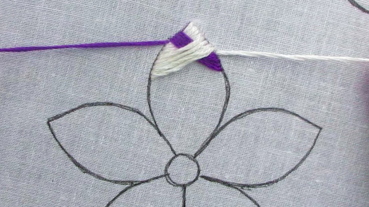 Modern Hand Embroidery Super Creative dual Color Fancy Flower Design Tutorial