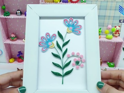 Quilling Five-Color Flower Photo Frame with Elegant Twisted Pink Flower Buds with Quilling Delight