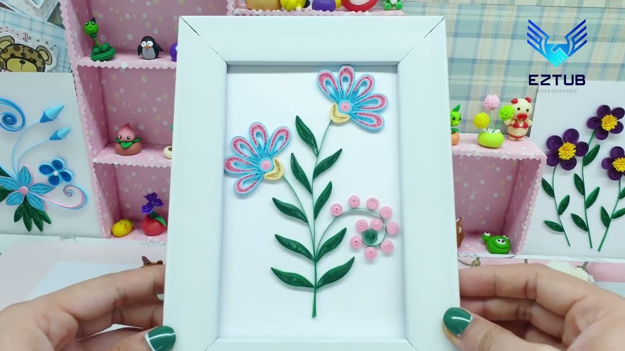 Quilling Five-Color Flower Photo Frame with Elegant Twisted Pink Flower Buds with Quilling Delight