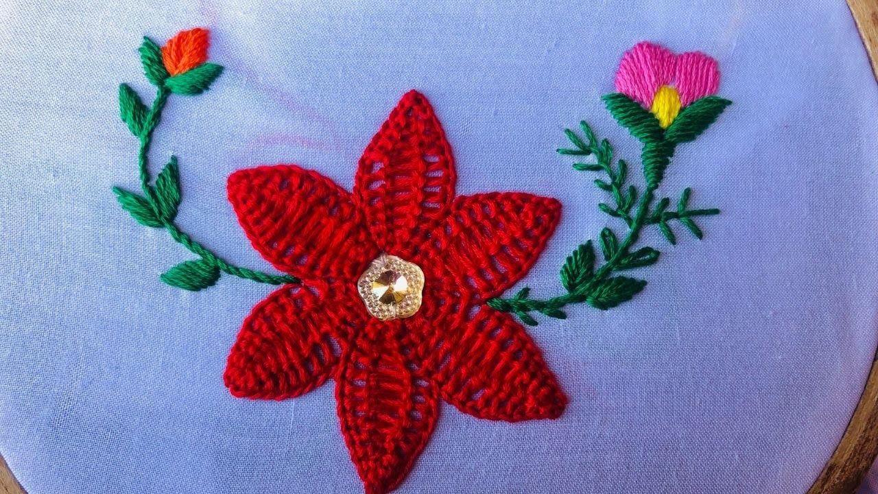 Red flower embroidery| Hand embroidery |Floral embroidery #embroidery