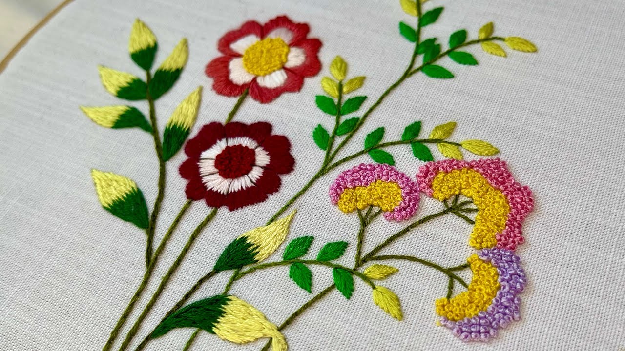 STAMPED EMBROIDERY KIT EMBROIDERY CLOTH WITH FLORAL PATTERN || HAND EMBROIDERY FOR BEGINNERS.