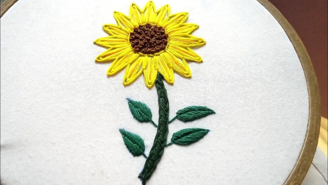 Sunflower embroidery tutorial, Easy hand embroidery design