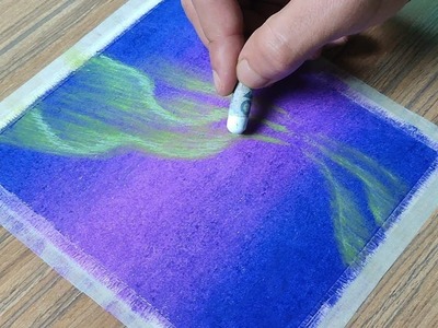 Aurora Night Sky Drawing For Beginners. Oil Pastel Drawing Step by Step