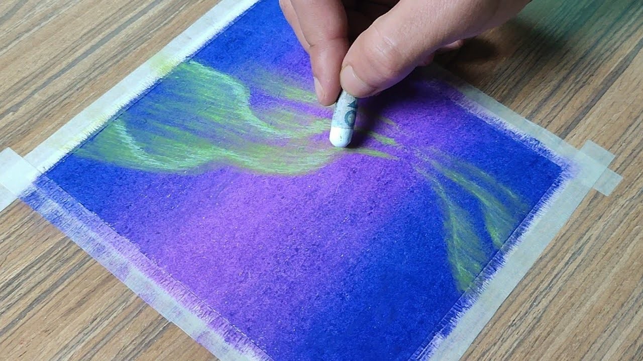 Aurora Night Sky Drawing For Beginners. Oil Pastel Drawing Step by Step