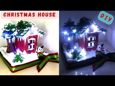 DIY Christmas Miniature House | Cardboard Winter House | Xmas Recycled Crafts