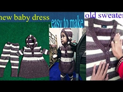 Diy Idea.Old sweater convert into beautiful baby dress easy cutting and stitching. .